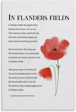 in Flanders Fields Poem Poster by John 1 Mccrae Poem Posters Canvas Painting Posters And Prints Wall Art for Living Room Bedroom Decor 08x12inch(20x30cm) Unframe-style