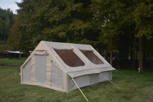 Inflatable Camping Tent 9.8 x 13ft with Hand Pump, Easy Setup, Waterproof, Windproof, 4 Seasons, Beige