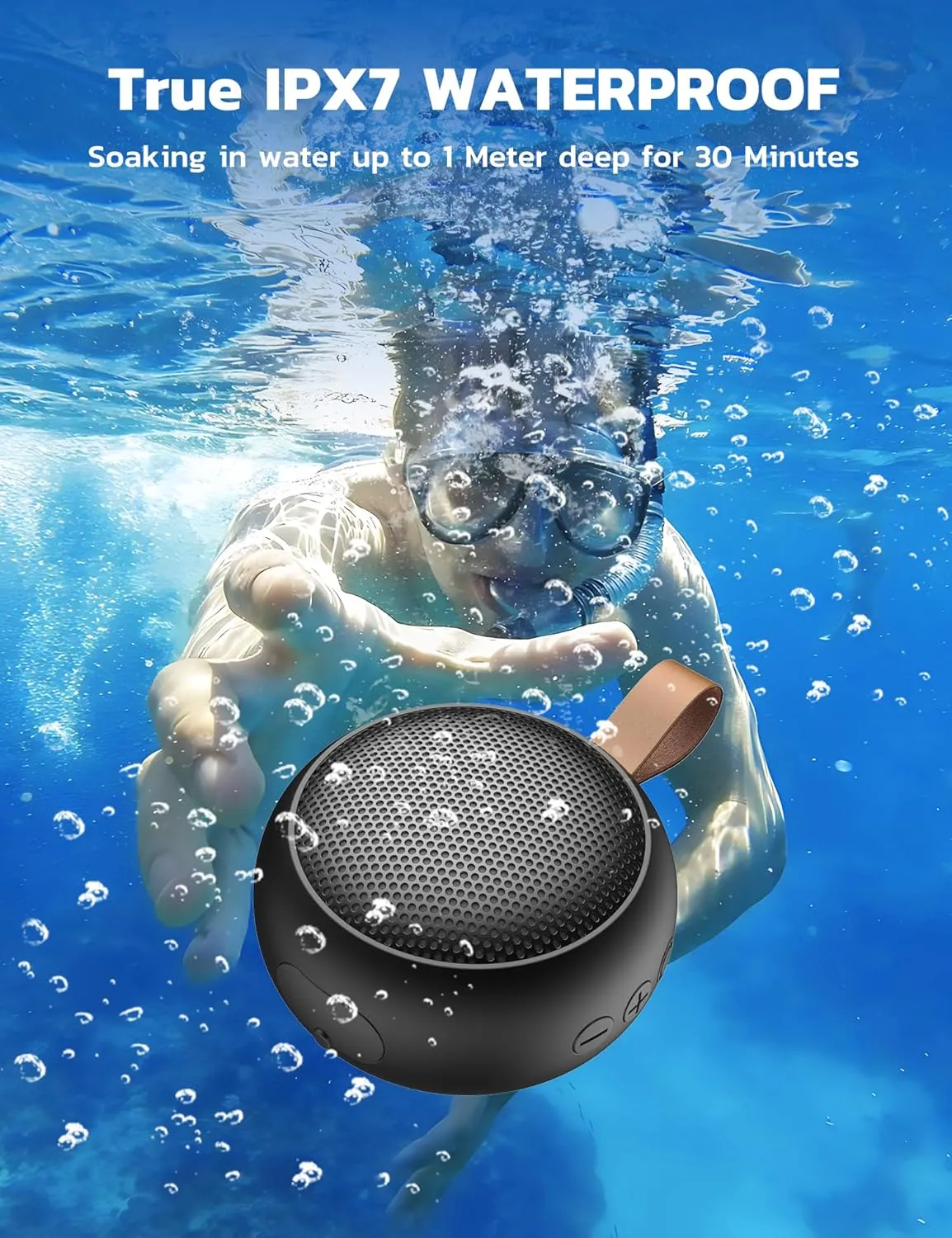 IPX7 Waterproof Shower Portable Bluetooth Speaker, Small Speaker Wireless Bluetooth with Loud Sound, Support TF Care/Built-in Mic- for Carabiner, Beach, Camping, Hiking, Pool, Great Gift(Black)