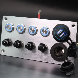IZTOSS 4 Gang Aluminum Push Button Switch Panel with 5V/4.8 Dual USB Socket Outlet Circuit Breaker for Marine RV Boat Caravan Yacht