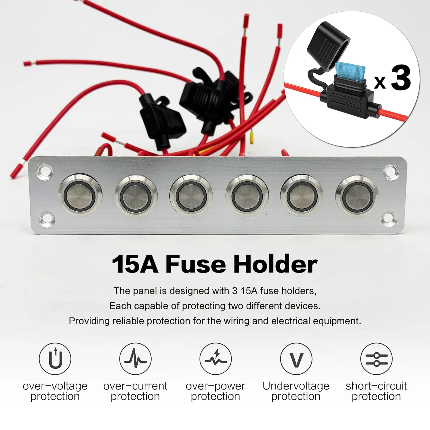 IZTOSS 6 Gang Aluminum Marine Rocker Switch Panel - Pre-Wired with White LED Indicator, 12-24 V Multi-Function Rocker Switch - Ideal for Marine motorhomes, Yachts