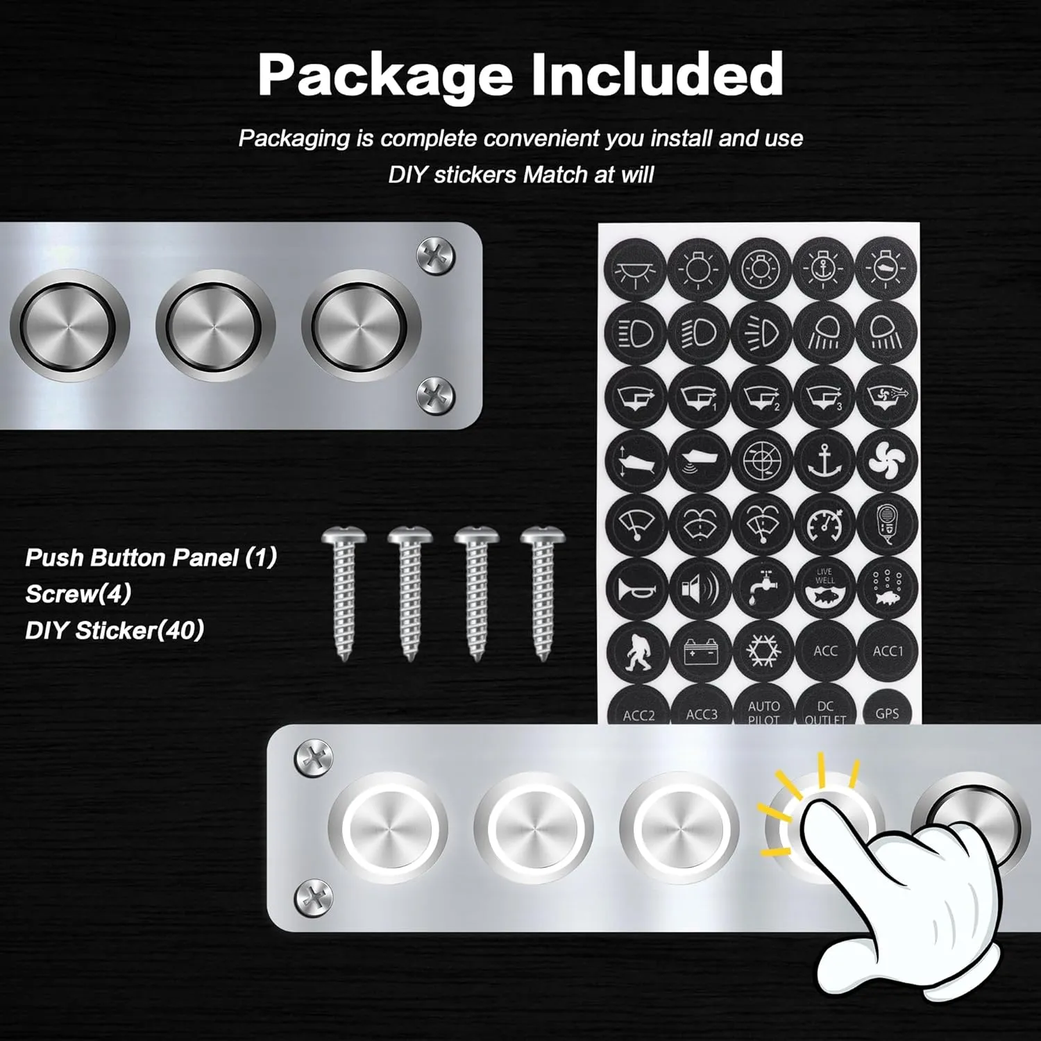 IZTOSS 6 Gang Aluminum Marine Rocker Switch Panel - Pre-Wired with White LED Indicator, 12-24 V Multi-Function Rocker Switch - Ideal for Marine motorhomes, Yachts