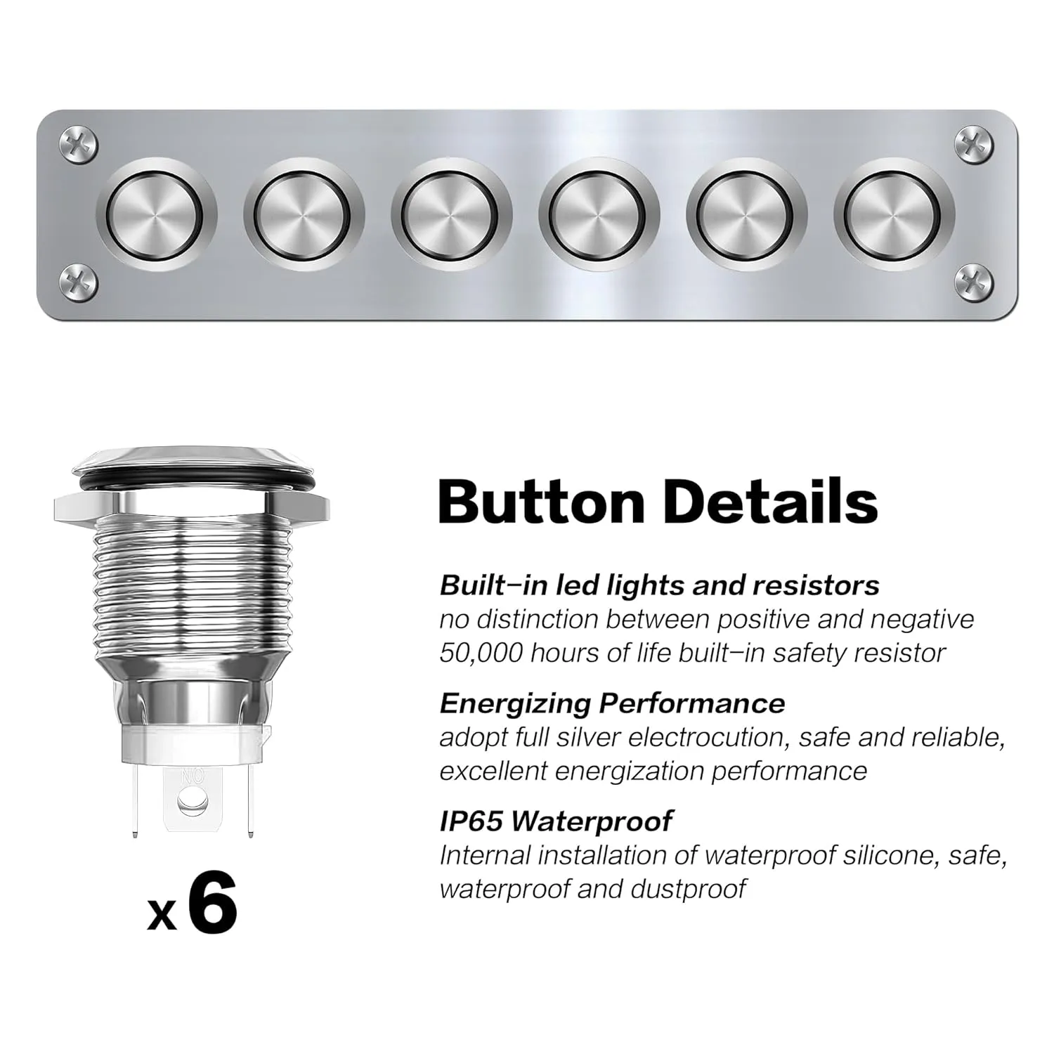 IZTOSS 6 Gang Aluminum Marine Rocker Switch Panel - Pre-Wired with White LED Indicator, 12-24 V Multi-Function Rocker Switch - Ideal for Marine motorhomes, Yachts
