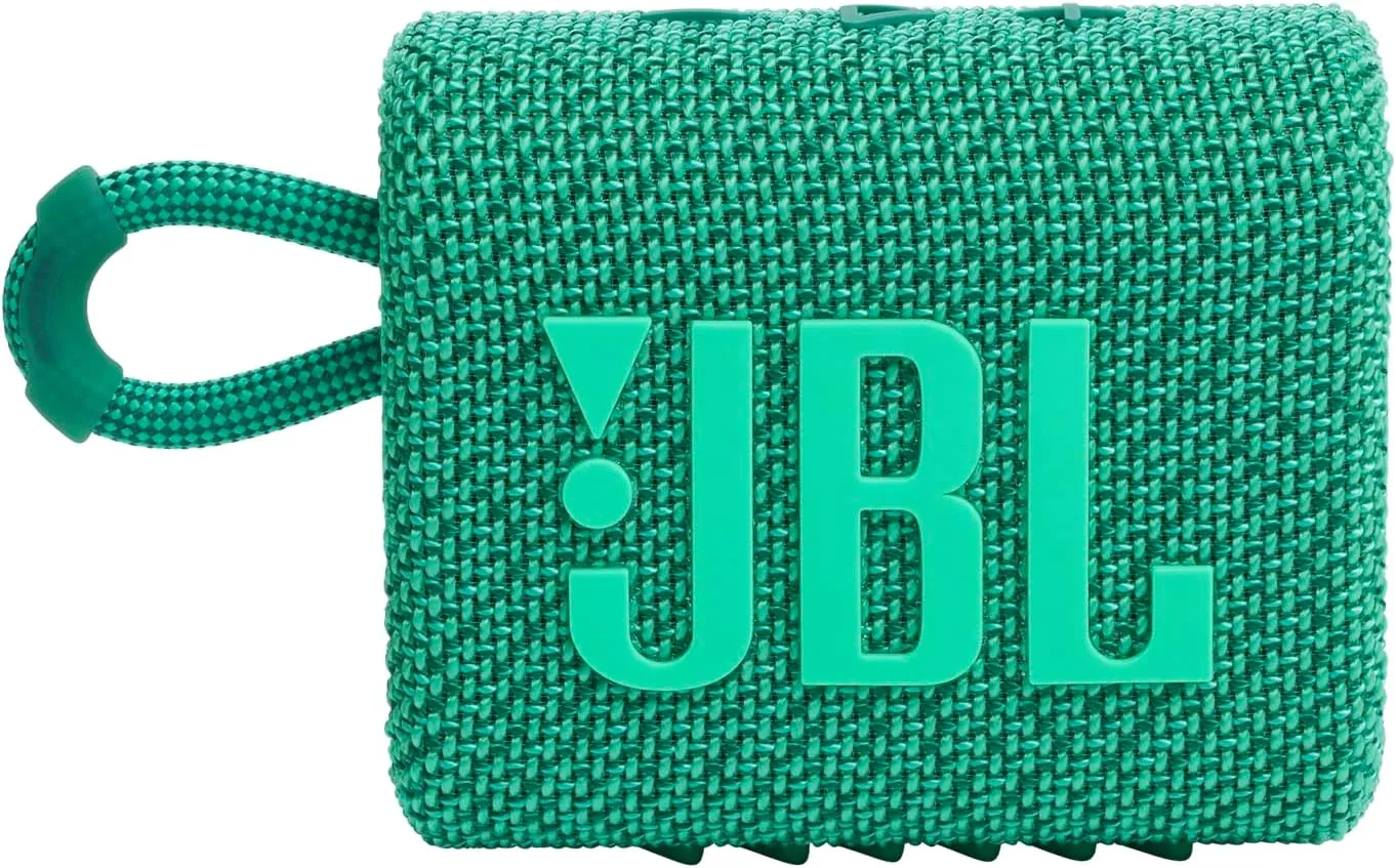 JBL Go 3 Eco - Portable Mini Bluetooth Speaker, big audio and punchy bass, IP67 waterproof and dustproof, 5 hours of playtime, Made in part with recycled materials (Eco Green)