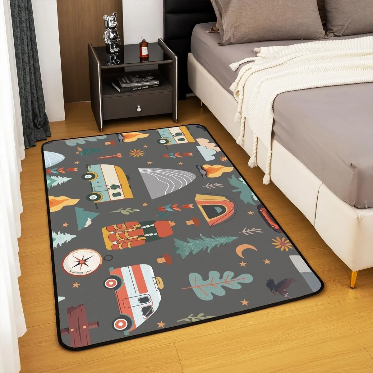 jejeloiu Happy Camping Living Room Rugs for Bedroom Kids Boys Girls Area Rug 3x5 Travel Bag Tent Print Decor Carpet Soft Shaggy Absorben Outdoor Travel Indoor Floor Mat Camping Travel Trailers Themed