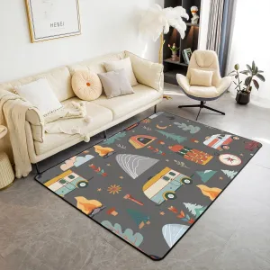 jejeloiu Happy Camping Living Room Rugs for Bedroom Kids Boys Girls Area Rug 3x5 Travel Bag Tent Print Decor Carpet Soft Shaggy Absorben Outdoor Travel Indoor Floor Mat Camping Travel Trailers Themed