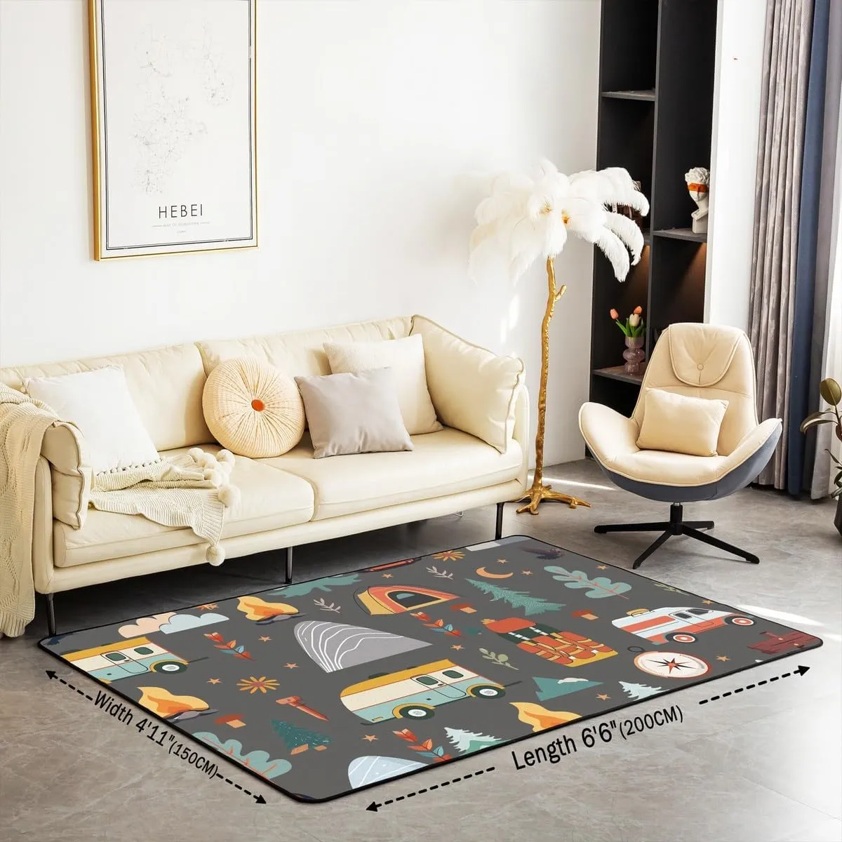 jejeloiu Happy Camping Living Room Rugs for Bedroom Kids Boys Girls Area Rug 3x5 Travel Bag Tent Print Decor Carpet Soft Shaggy Absorben Outdoor Travel Indoor Floor Mat Camping Travel Trailers Themed