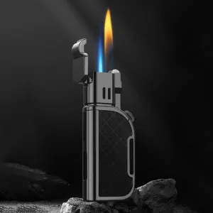 Jet Torch Lighter, Soft/Jet Flame Switchable Lighters, Butane Refillable Lighter with Foldable Punch and Adjustable Flame Dial, Cool Lighters for Men/Husband (Fuel not Included)