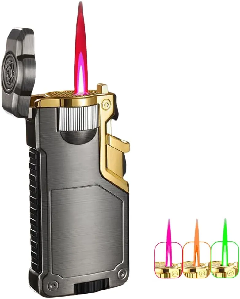 Jet Torch Lighter with 3 Color Flame, Butane Refillable Cool Lighter with Adjustable Flame Dial, Great Choice for Men Dad Husband (Fuel Not Included)