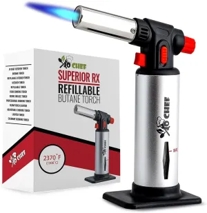 Jo Chef Butane Torch Lighter, Cooking Torch - Refillable Adjustable Flame Lighter with Safety Lock for BBQ, Baking, Brulee Creme, DIY   FREE Recipe eBook