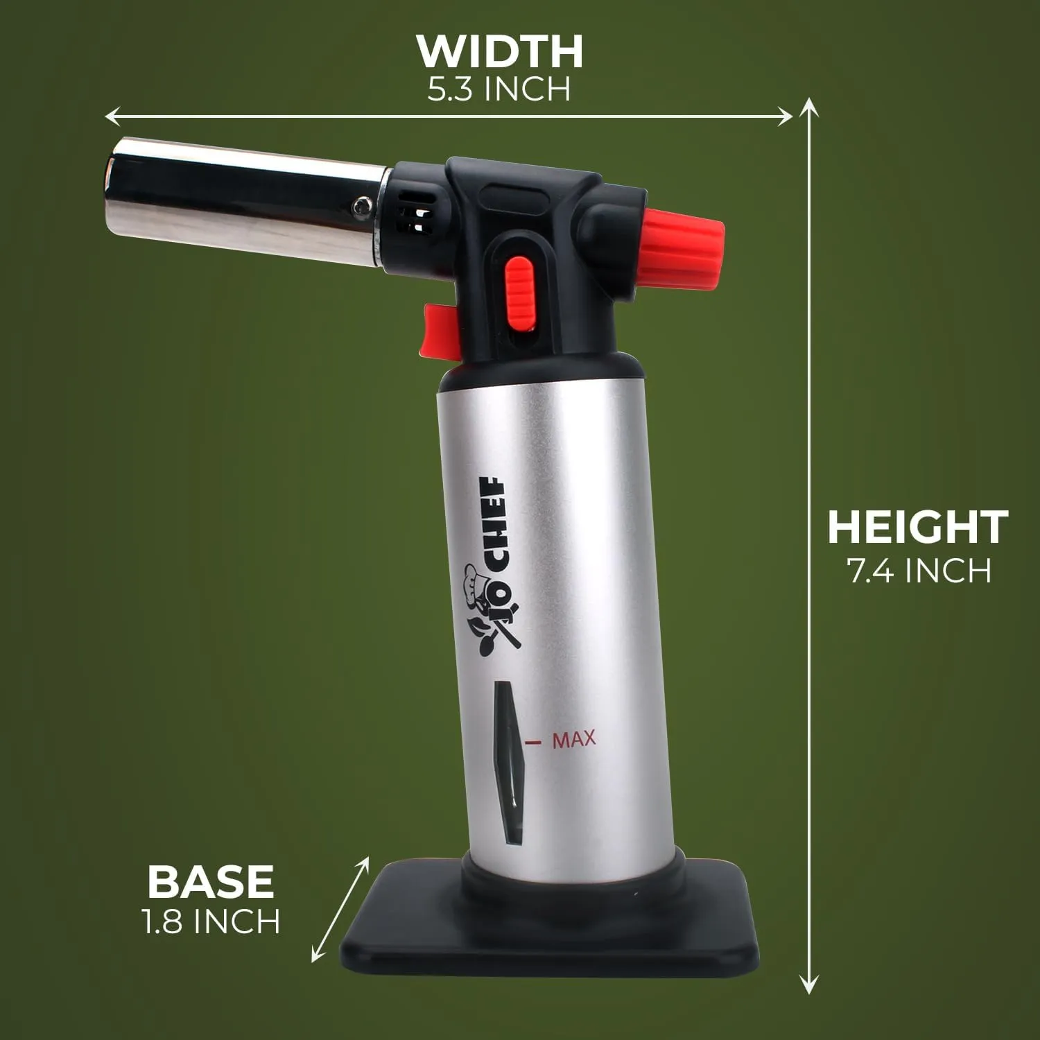Jo Chef Butane Torch Lighter, Cooking Torch - Refillable Adjustable Flame Lighter with Safety Lock for BBQ, Baking, Brulee Creme, DIY   FREE Recipe eBook