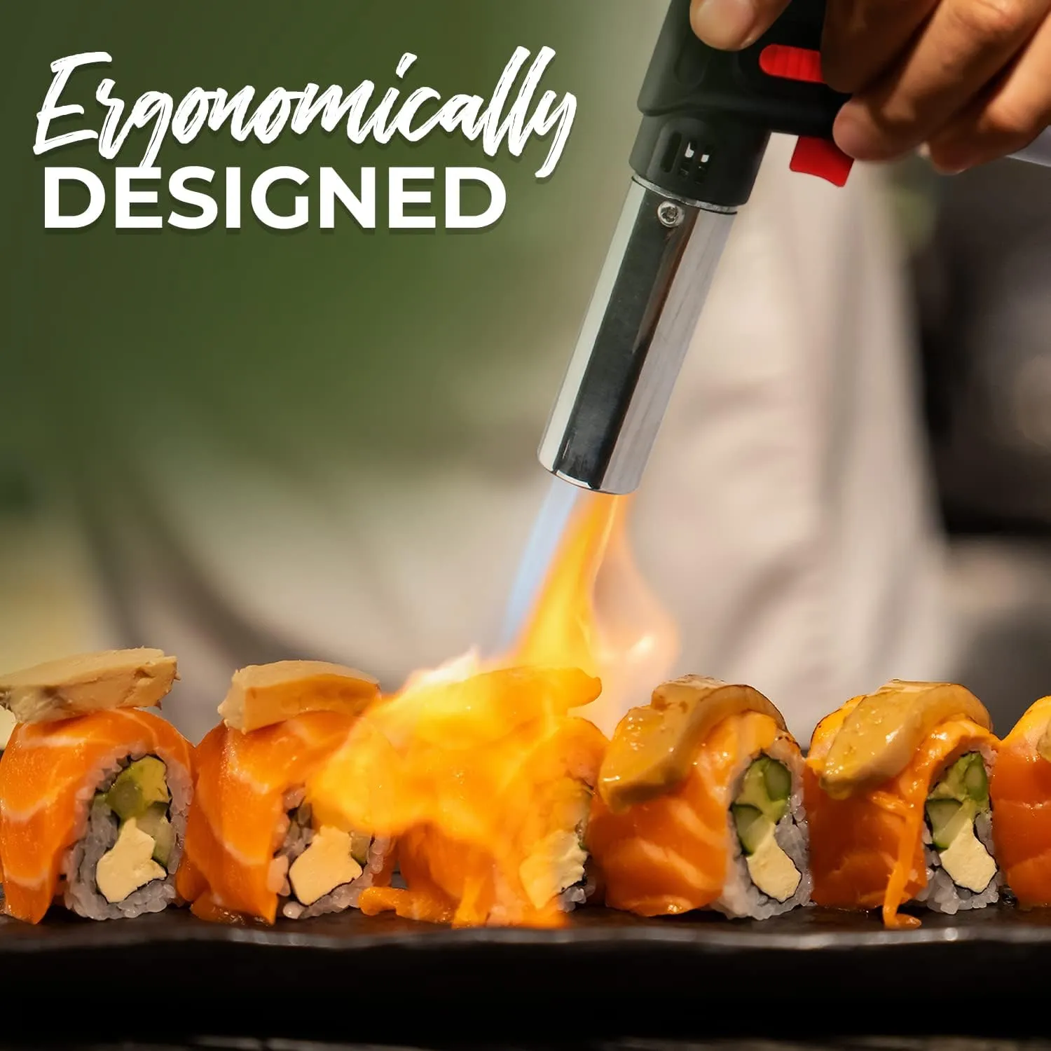 Jo Chef Butane Torch Lighter, Cooking Torch - Refillable Adjustable Flame Lighter with Safety Lock for BBQ, Baking, Brulee Creme, DIY   FREE Recipe eBook
