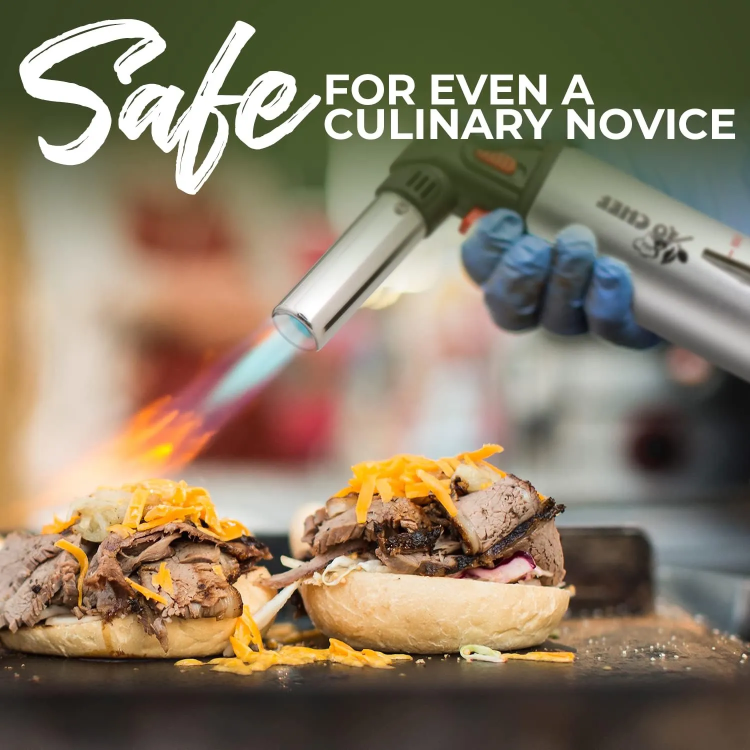 Jo Chef Butane Torch Lighter, Cooking Torch - Refillable Adjustable Flame Lighter with Safety Lock for BBQ, Baking, Brulee Creme, DIY   FREE Recipe eBook