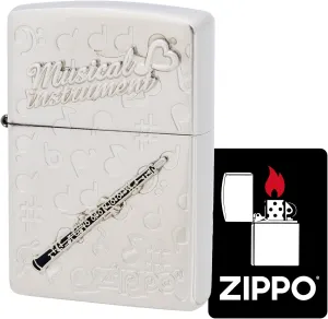 KAJIKAWA Zippo WNS - Oboe Zippo Lighter, Windproof, Brass, Double-Sided Etching, Satena Finish, Includes Special Stickers, Silver