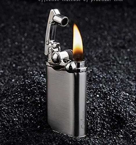 KATZONE® Double Action Retro Rocker Strike Flint Ignition Petrol Oil Lighter (Black)