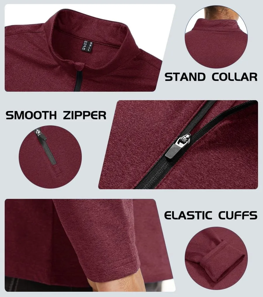 KEFITEVD Men's Athletic Shirts Long Sleeve 1/4 Zip Lightweight Fleece Lined Golf Active Pullover Workout Shirts Sweatshirt