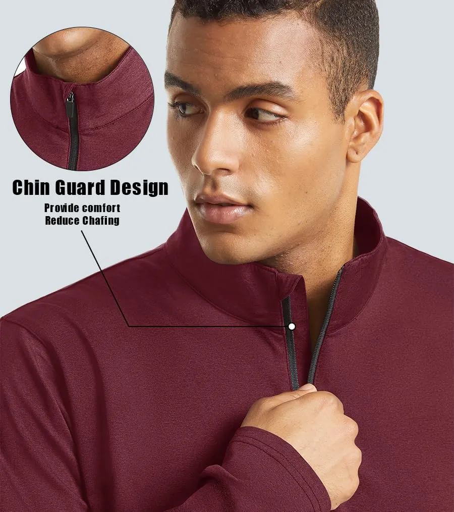 KEFITEVD Men's Athletic Shirts Long Sleeve 1/4 Zip Lightweight Fleece Lined Golf Active Pullover Workout Shirts Sweatshirt