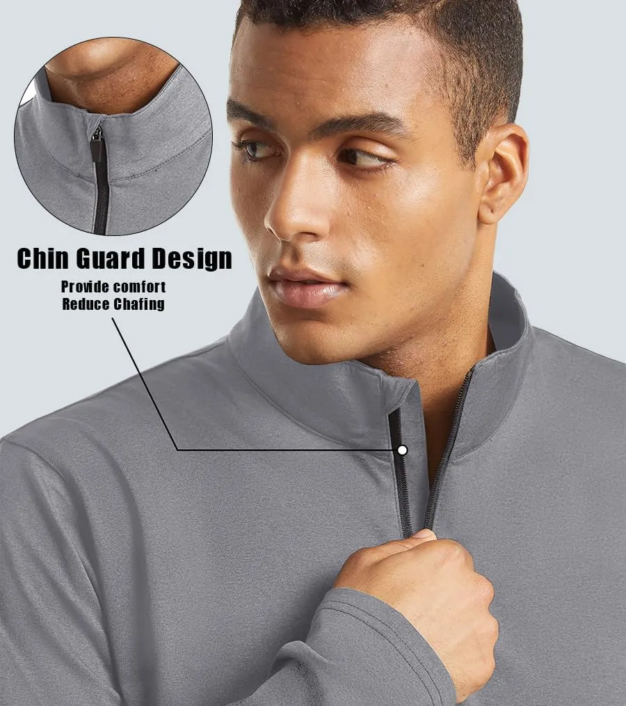 KEFITEVD Men's Athletic Shirts Long Sleeve 1/4 Zip Lightweight Fleece Lined Golf Active Pullover Workout Shirts Sweatshirt