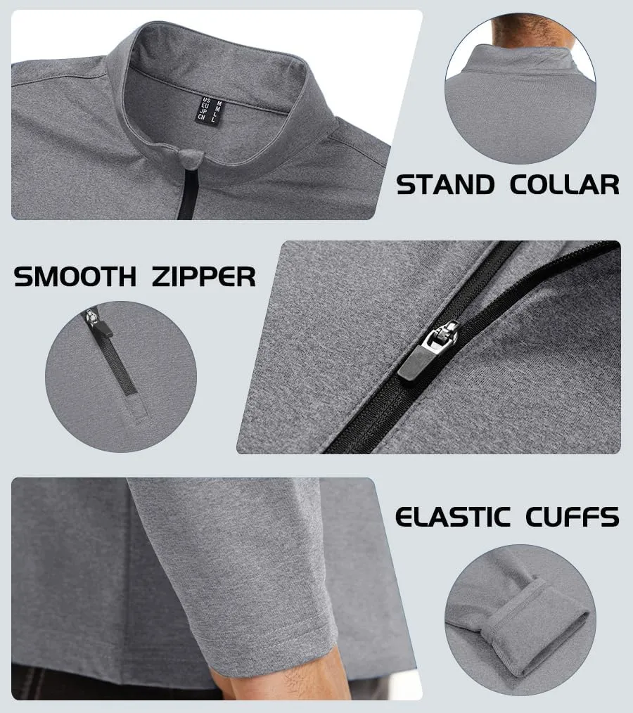 KEFITEVD Men's Athletic Shirts Long Sleeve 1/4 Zip Lightweight Fleece Lined Golf Active Pullover Workout Shirts Sweatshirt