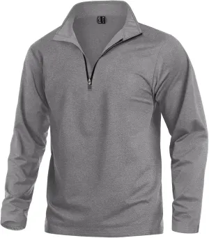 KEFITEVD Men's Athletic Shirts Long Sleeve 1/4 Zip Lightweight Fleece Lined Golf Active Pullover Workout Shirts Sweatshirt