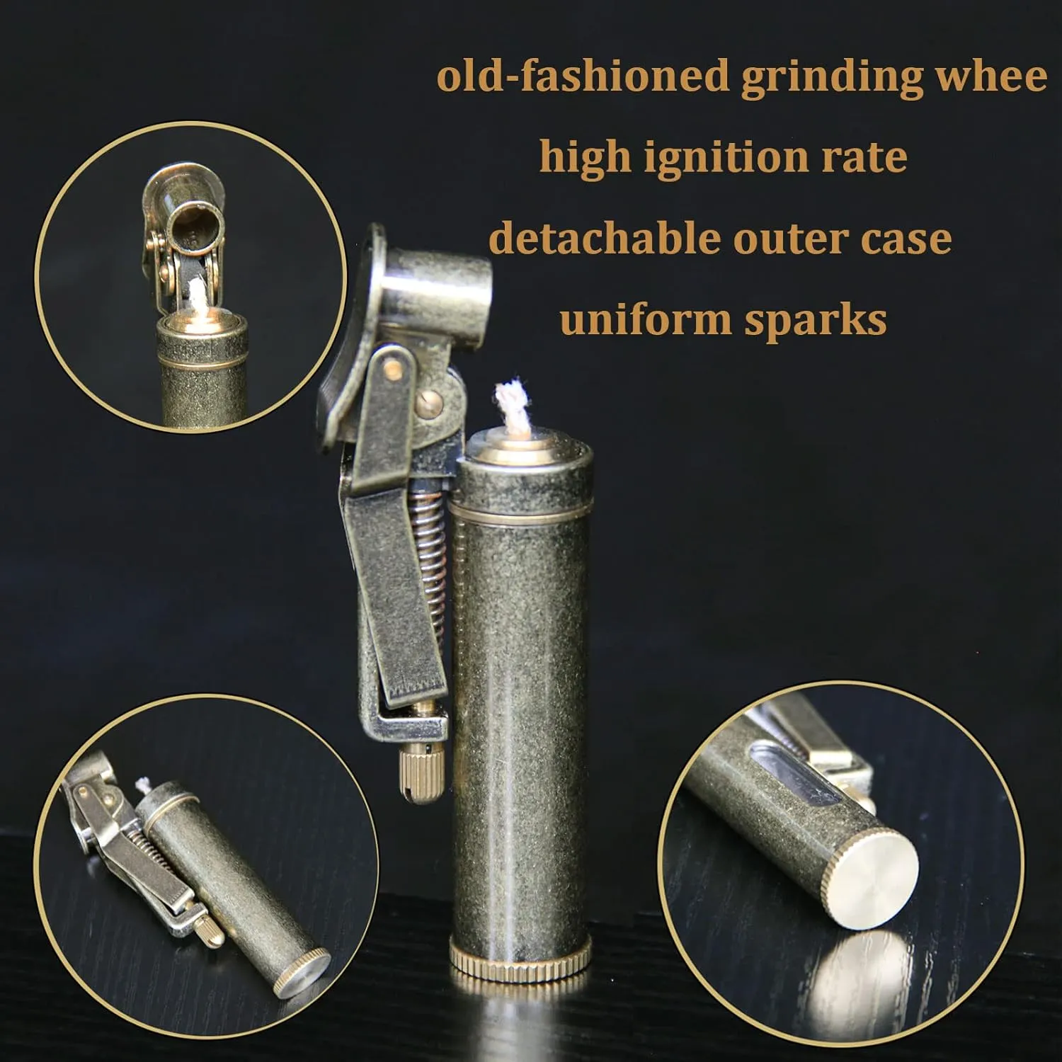 Kerosene Lighter Trench Lighter Vintage Metal Portable Lighter Refillable Lighter Vintage Copper Birthday Gifts for Men Dad Husband (Bronze)