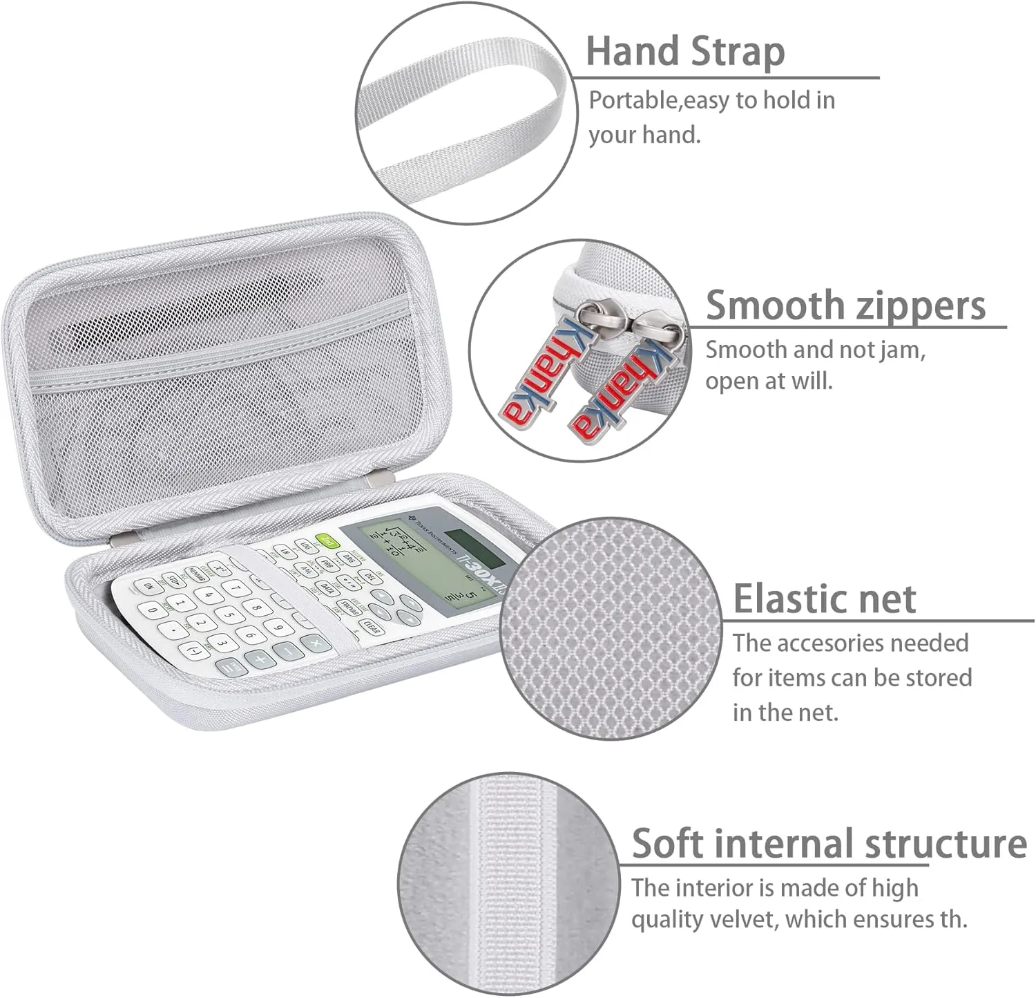 Khanka Hard Travel Case Replacement for Texas Instruments TI-30XIIS Scientific Calculator, Case Only (White)