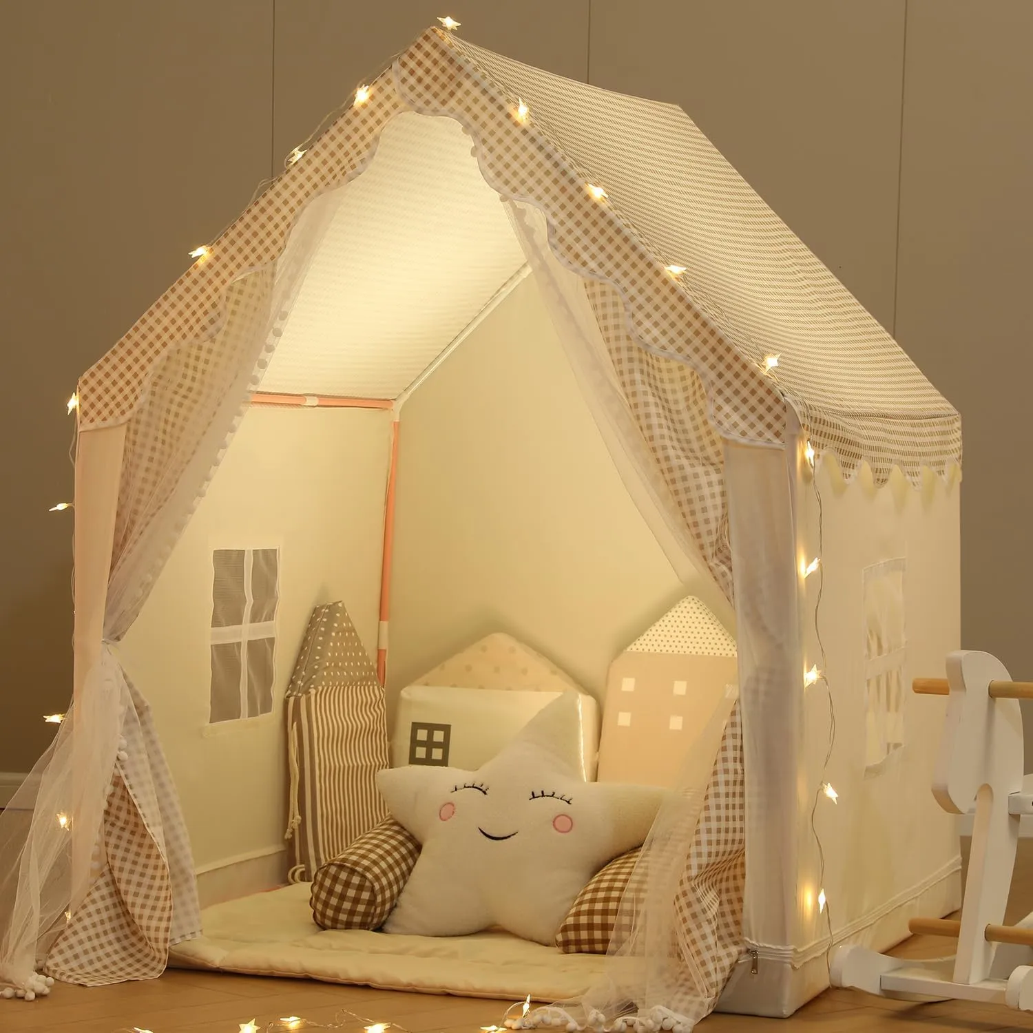 Kids Play Tent Children Tent with a String of Star Lights Boys Girls Indoor Princess Toy House Outdoor Picnic Small House Children Birthday Gift