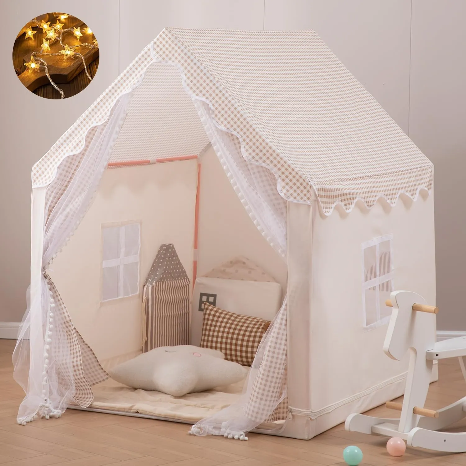 Kids Play Tent Children Tent with a String of Star Lights Boys Girls Indoor Princess Toy House Outdoor Picnic Small House Children Birthday Gift