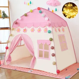 Kids Play Tent Princess Prince Castle Play Tent Large Children Playhouse with Fairy Lights Oxford Fabric EN71 ASTM Certified Indoor Outdoor Toddler Toys Christmas & Birthday Gift for Kids (Pink)
