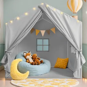 Kids Tent, Play Tent with Padded Mat and Lights, Large Play Tents with 2 Windows, Kids Playhouse Indoor & Outdoor, Reading Nook, Christmas Toddler Tents for Girls & Boys, 52" x35" x 51", Gray