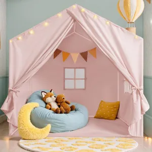 Kids Tent, Play Tent with Padded Mat and Lights, Large Play Tents with 2 Windows, Kids Playhouse Indoor & Outdoor, Reading Nook, Christmas Toddler Tents for Girls & Boys, 52" x35" x 51", Pink