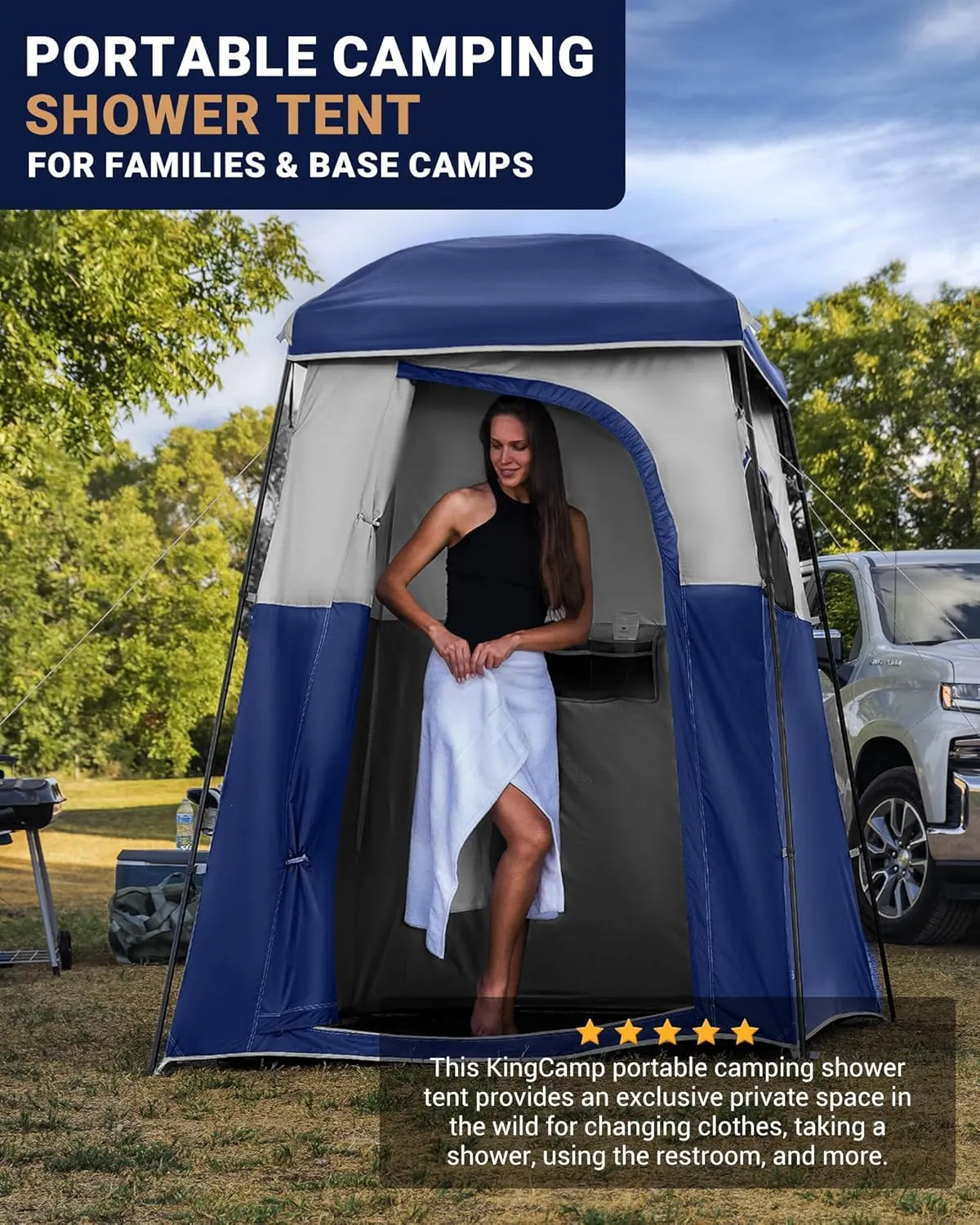 KingCamp Camping Shower Tent, Portable Outdoor Privacy Toilet & Changing Tent Windproof & Waterproof Easy Setup 1 or 2 Room Shelter with Shower Bag for Camping Hiking Beach