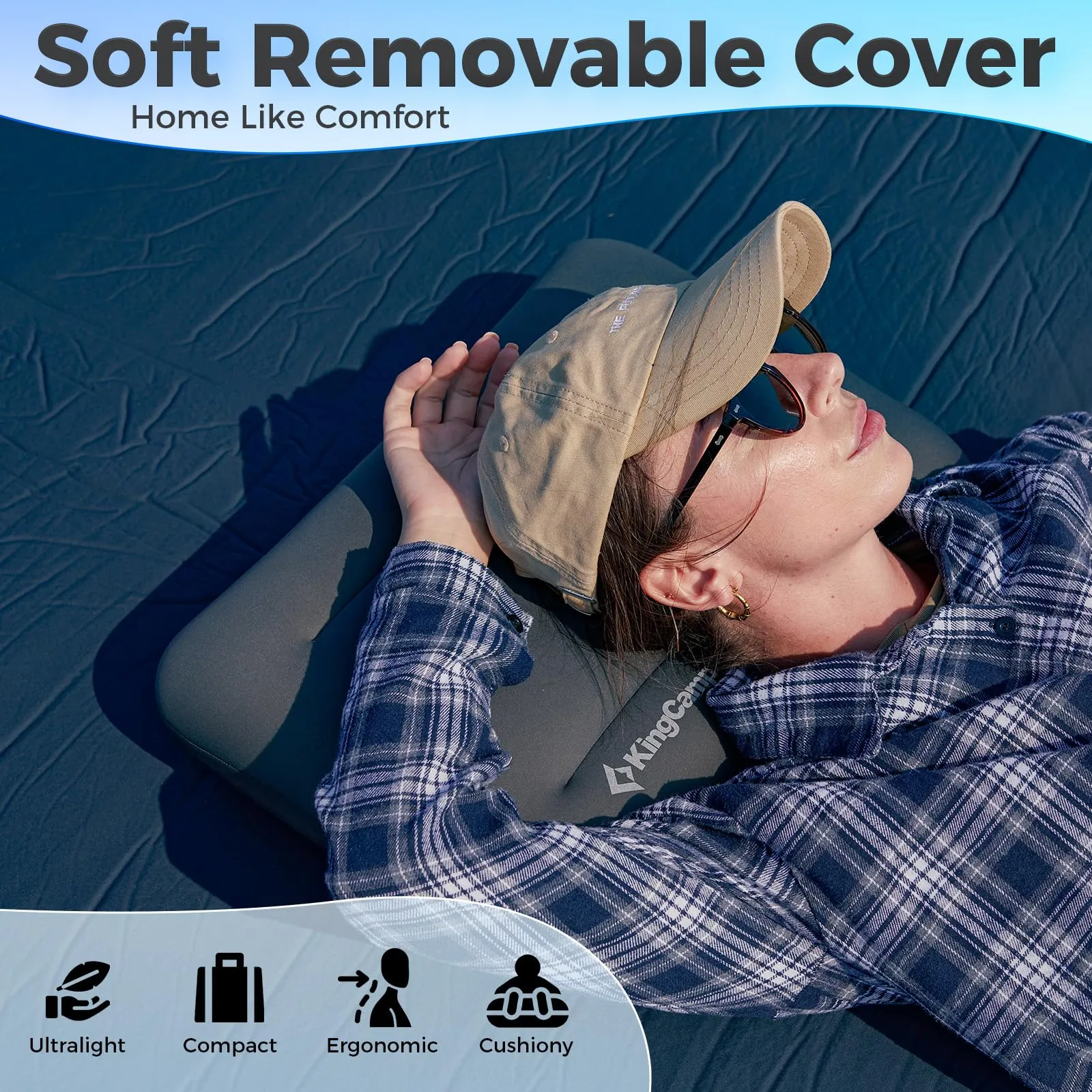 KingCamp HYPNOS Compact Inflatable Camping Pillow with Washable Cover