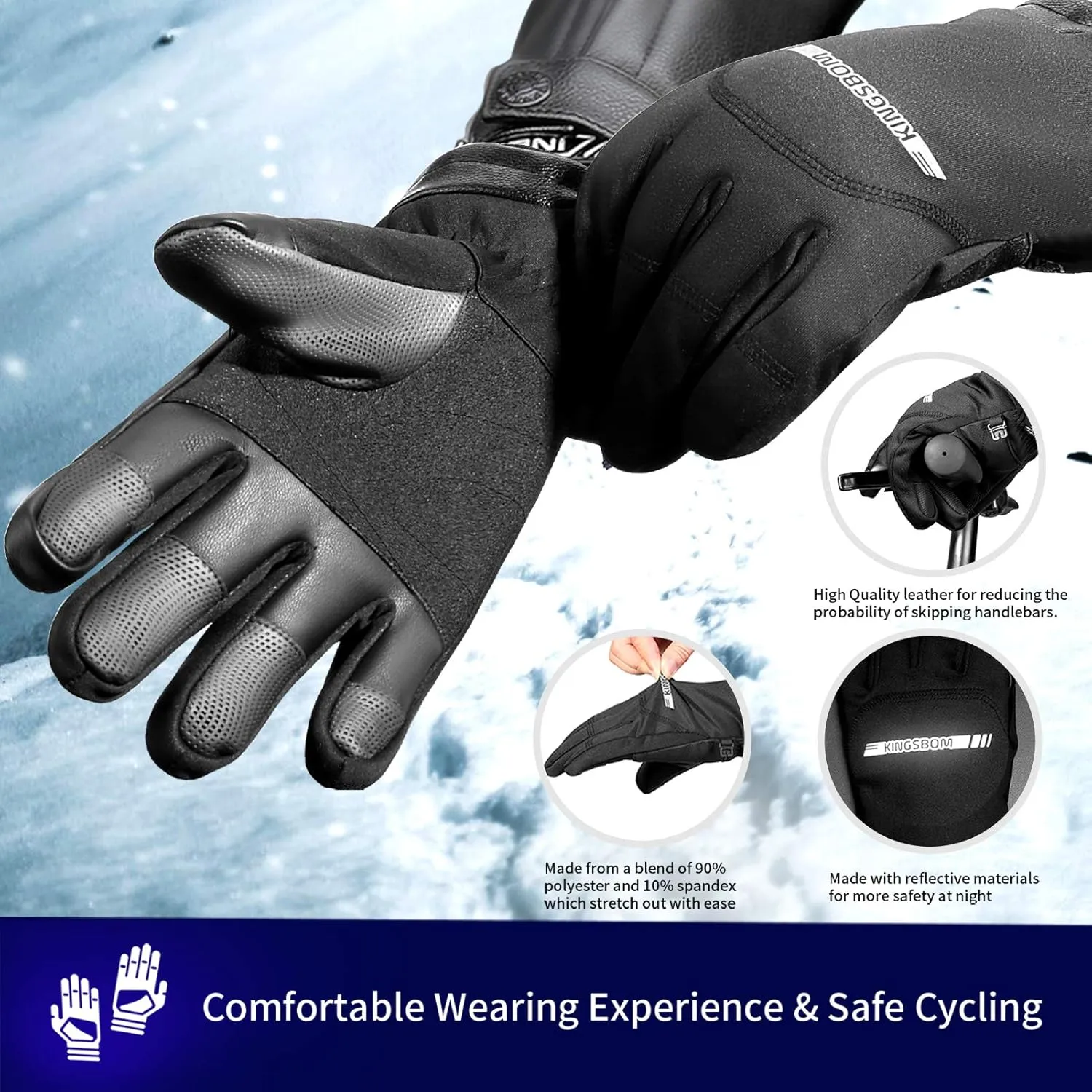 KINGSBOM -40℉ Winter Waterproof Thermal Gloves - 3M Thinsulate Windproof Touch Screen Warm Gloves - for Driving,Cycling,Riding,Running,Outdoor Sports - for Women and Men - Black