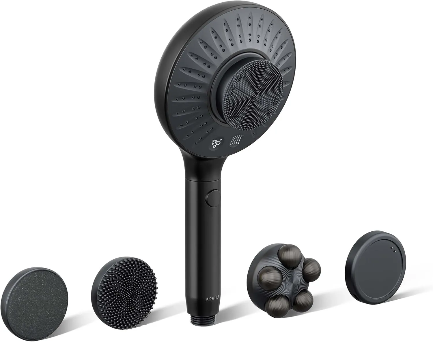 KOHLER K-28682-G-BL SpaViva Two-Function Handheld Showerhead, Includes Cleansing Device with Four Attachments, Face & Body Brush, Body Scrubber, Body Massager, 1.75 GPM, Matte Black
