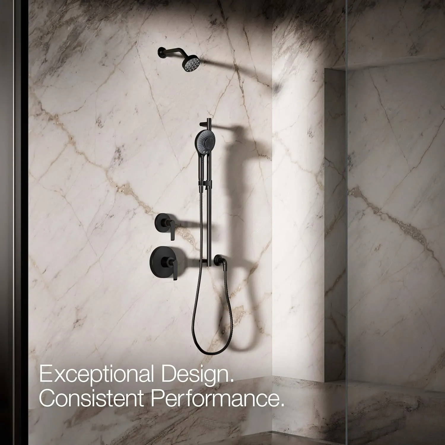 KOHLER K-28682-G-BL SpaViva Two-Function Handheld Showerhead, Includes Cleansing Device with Four Attachments, Face & Body Brush, Body Scrubber, Body Massager, 1.75 GPM, Matte Black