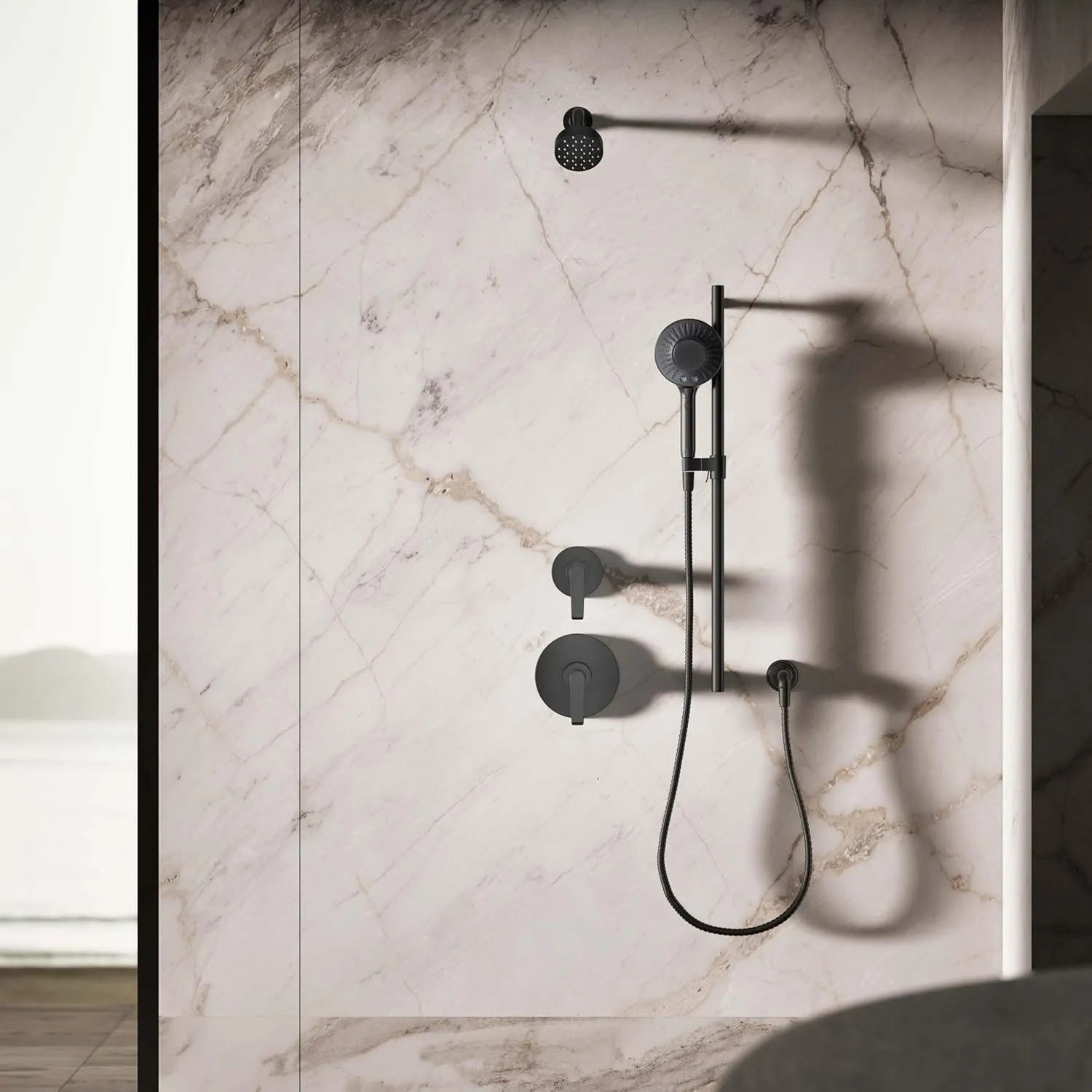 KOHLER K-28682-G-BL SpaViva Two-Function Handheld Showerhead, Includes Cleansing Device with Four Attachments, Face & Body Brush, Body Scrubber, Body Massager, 1.75 GPM, Matte Black