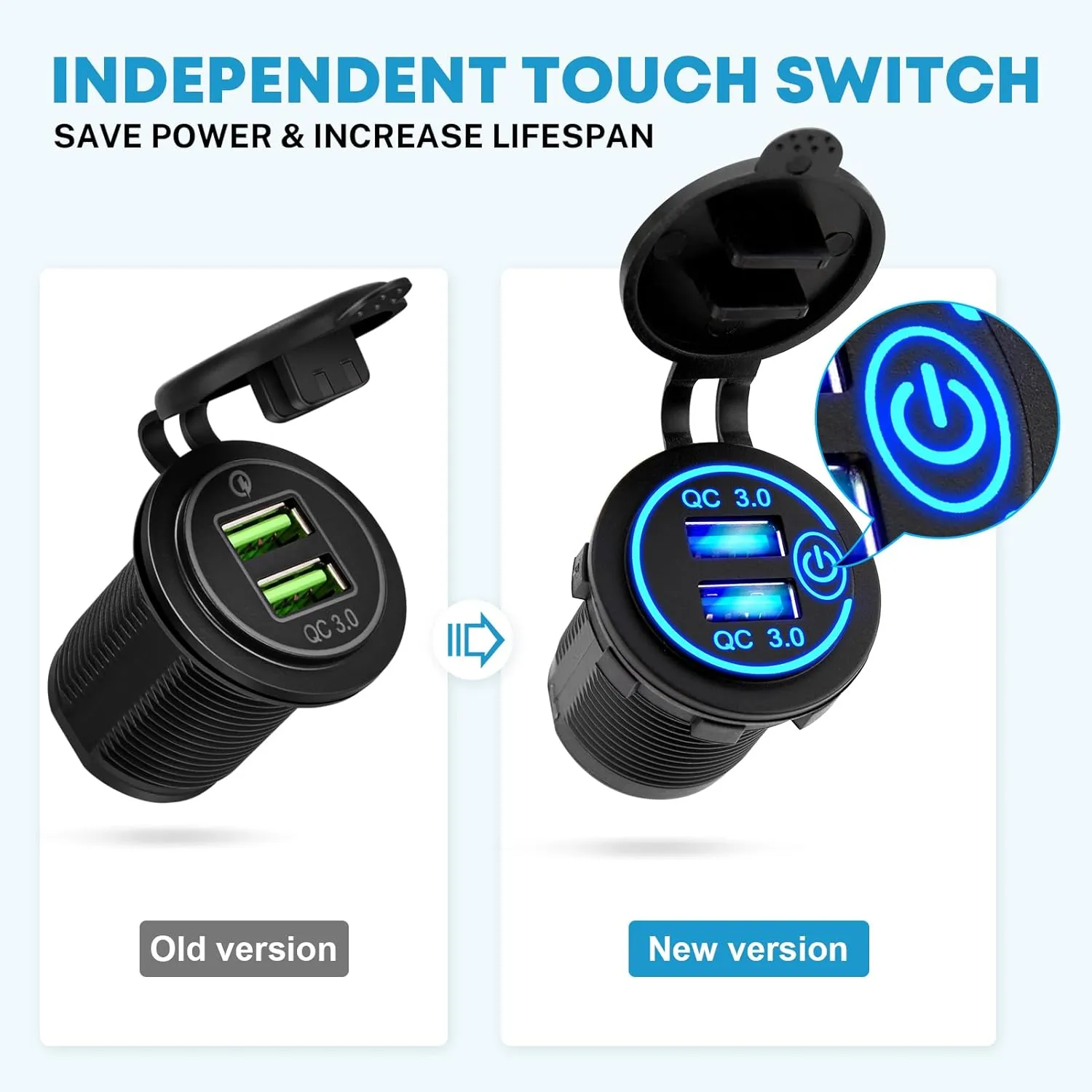 Kohree 12V 5 Gang Marine Switch Panel - Waterproof Boat Rocker Switch Panel with Dual QC 3.0 USB Ports, LED Digital Voltmeter and 12V Cigarette Lighter Socket for Boat Marine Toggle