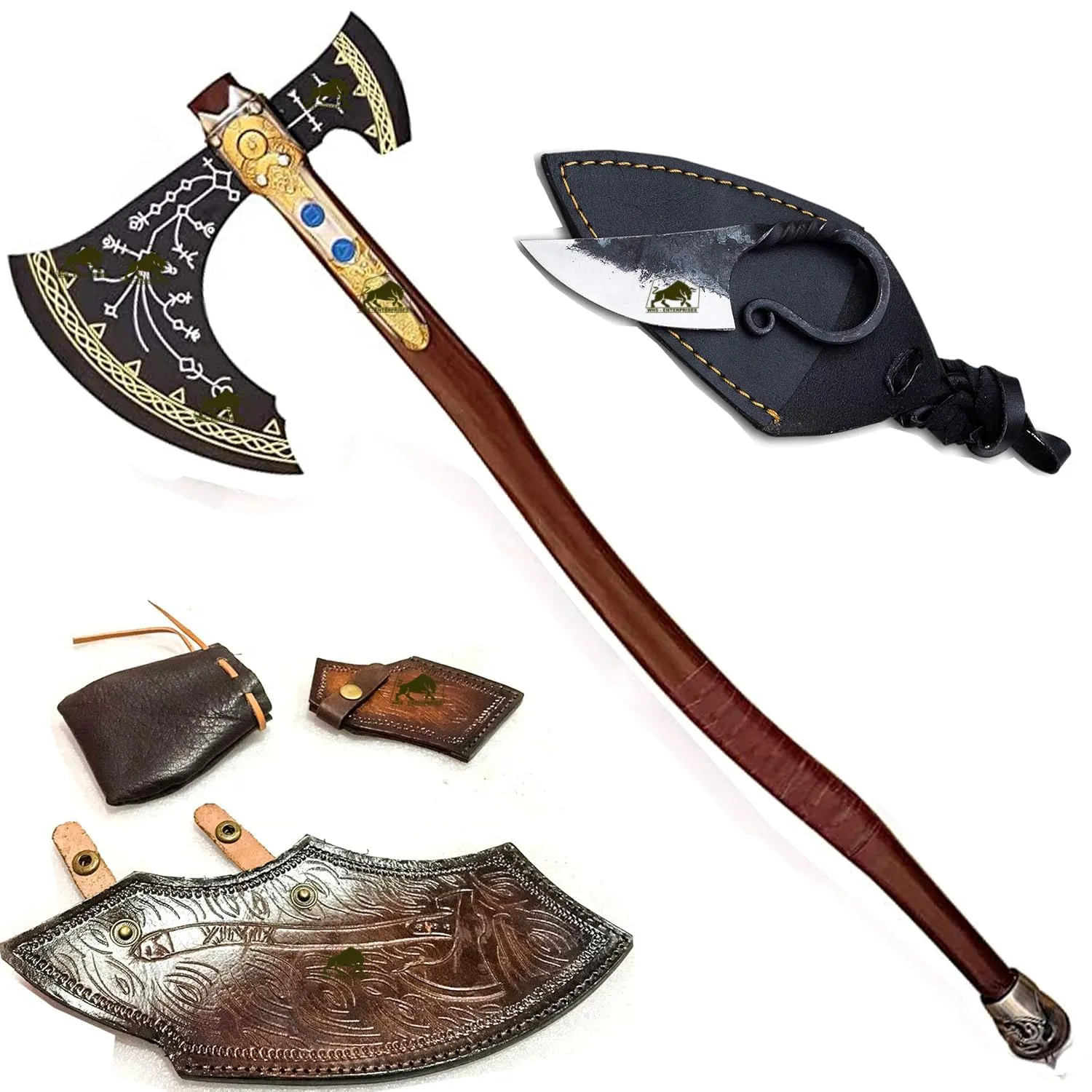 Kraatos War Axe Viking Battle Axe, Replica Ax - Handmade Forged Stainless Steel Axe Prop Tool with Viking Axe Hatchet, Solid Wood Handle Skarde, Seax Men's Gift