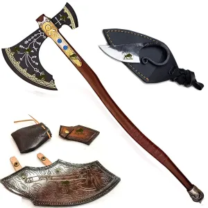 Kraatos War Axe Viking Battle Axe, Replica Ax - Handmade Forged Stainless Steel Axe Prop Tool with Viking Axe Hatchet, Solid Wood Handle Skarde, Seax Men's Gift