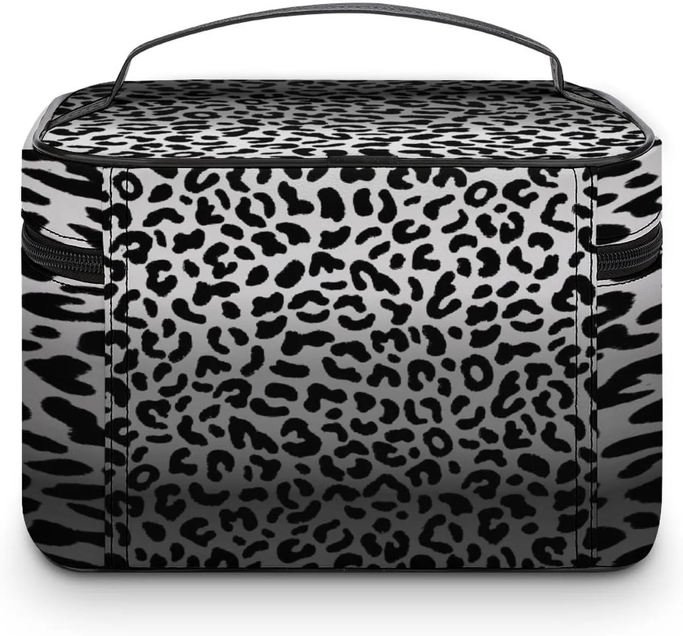 Large Women Wash Bag, Cosmetic Organizer Train Toiletry Storage Case Holder Zipper Makeup Bag Pouch 9.8x7.5x5.9 in Print Seamless Black White Gradient Leopard Print 80s 90s Style