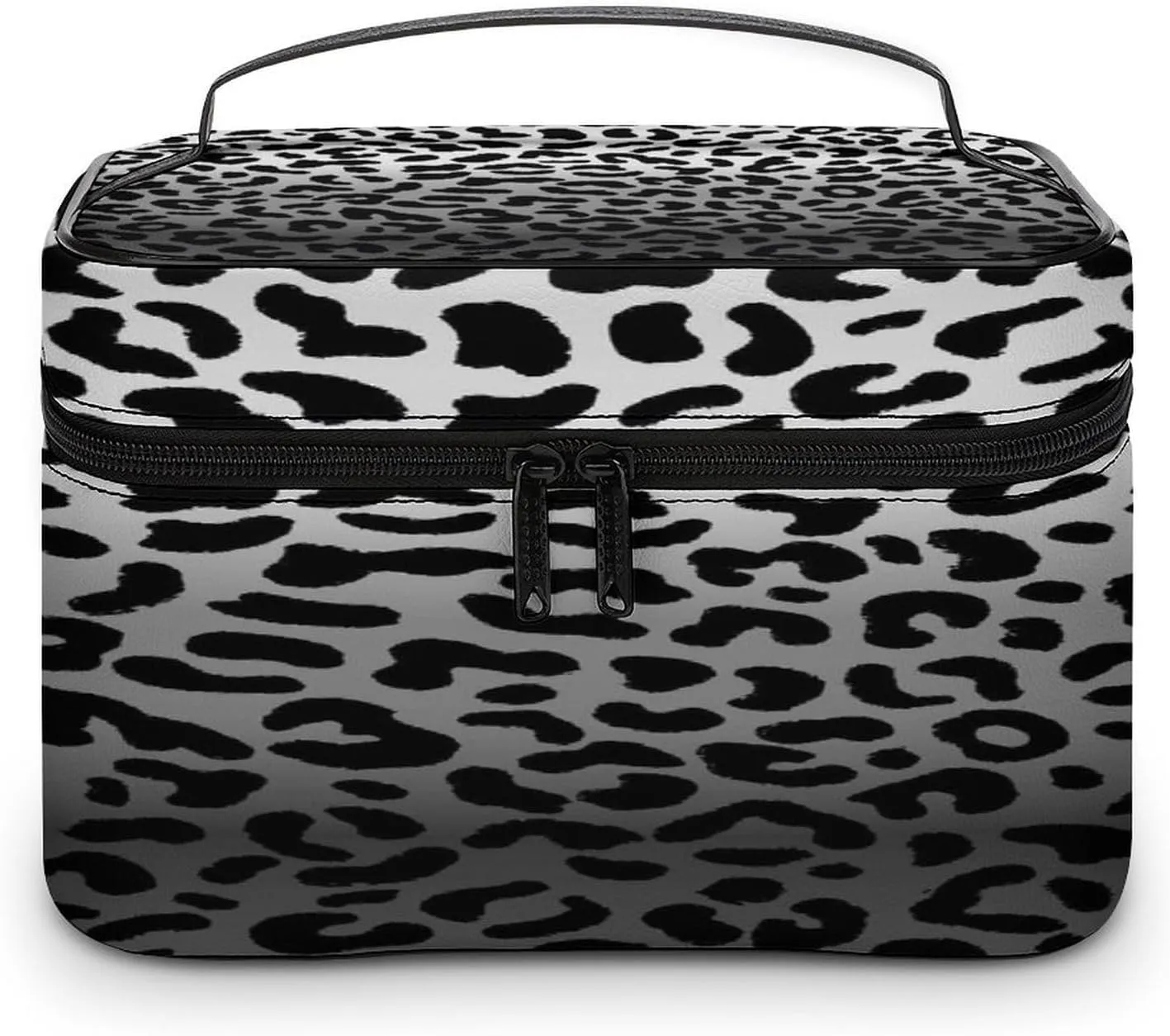 Large Women Wash Bag, Cosmetic Organizer Train Toiletry Storage Case Holder Zipper Makeup Bag Pouch 9.8x7.5x5.9 in Print Seamless Black White Gradient Leopard Print 80s 90s Style