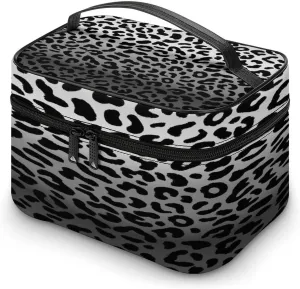Large Women Wash Bag, Cosmetic Organizer Train Toiletry Storage Case Holder Zipper Makeup Bag Pouch 9.8x7.5x5.9 in Print Seamless Black White Gradient Leopard Print 80s 90s Style