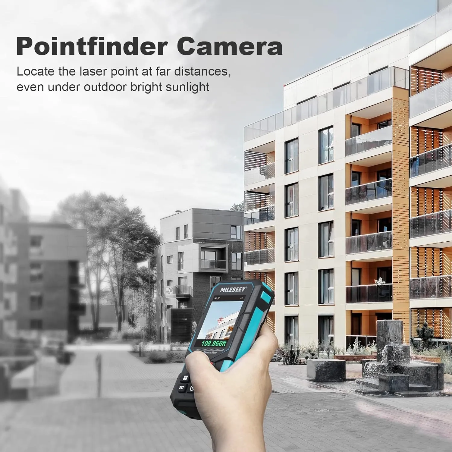 Laser Measure, MiLESEEY 330Ft Laser Distance Meter, Rechargeable Multifunctional Laser Measurement Tool with Pointfinder Camera,P2P Technology, Perfect for Outdoor Long-Range Measuring