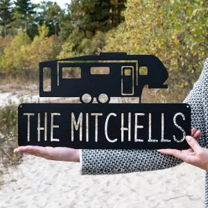 Last Name Camper Sign | Metal Fifth Wheel RV Trailer Decor | Custom Camping Sign | Campsite Sign | Camping Decor | Outdoor Family Name Sign