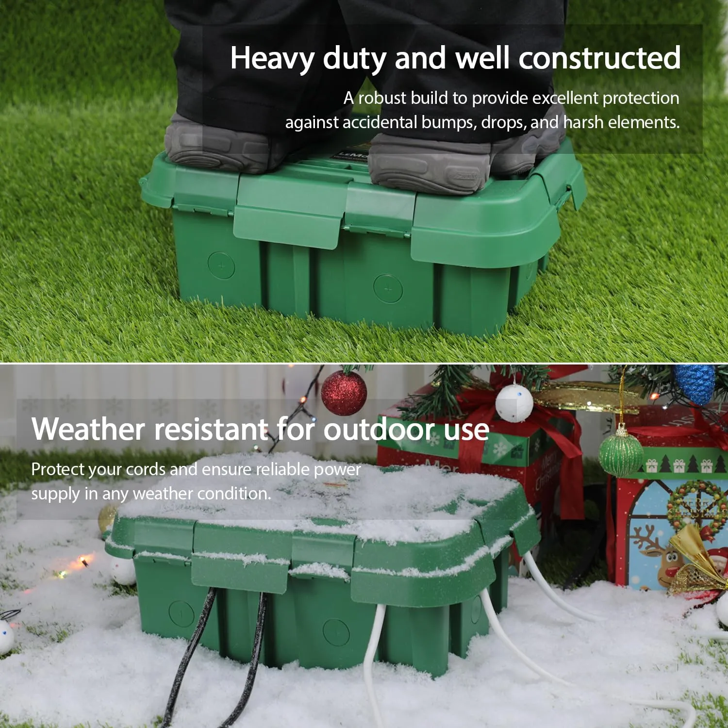 LeMotech Large Outdoor Electrical Box (External 14x9.6x5.5in) IP55 Waterproof Connection Box with Handle, Extension Cord Cover w/8 Cable Seal Entry, for Outlet, Pool Pump,Socket,Power Strips,Green