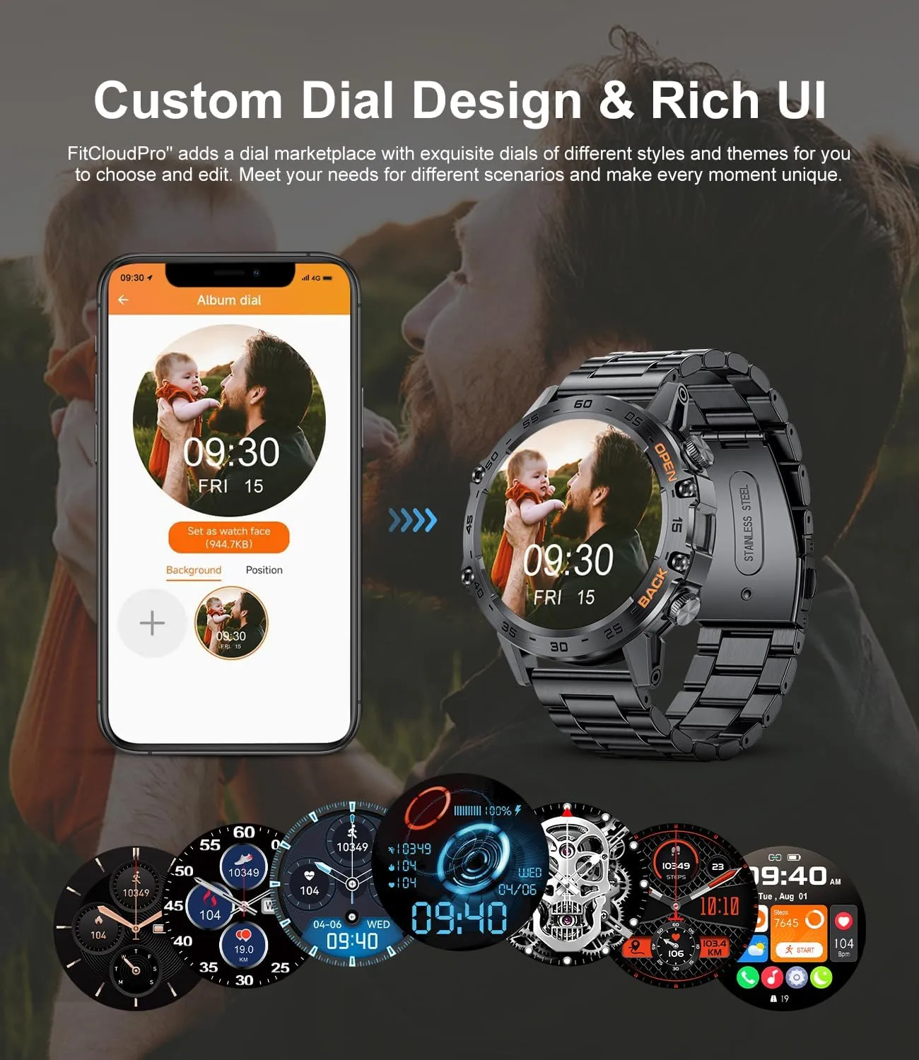 LIGE Smart Watches for Men, 1.39" Military Smartwatch with SpO2, Sleep Monitor, Step Counter, 24/7 Heart Rate, Tactical Fitness Watch with 100  Sports Modes, Make/Answer Call, Metal Band, Black
