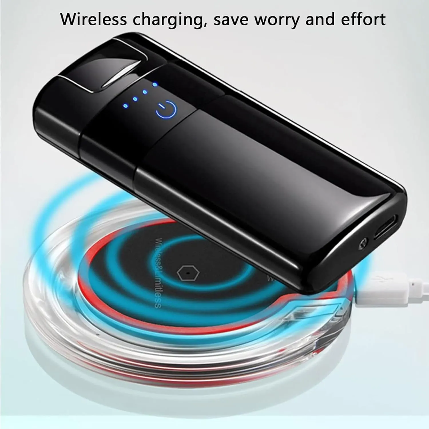 Lighter Rechargeable USB Plasma Arc Electric Upgrade Wireless Charging Windproof Lighters for Women Men Smoke Gift Festival (Color : Black)