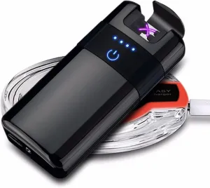 Lighter Rechargeable USB Plasma Arc Electric Upgrade Wireless Charging Windproof Lighters for Women Men Smoke Gift Festival (Color : Black)