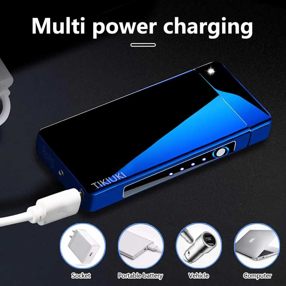 Lighters Electric Lighters Rechargeable Flameless Windproof Plasma Lighter Butane Free Lighters with High Capacity Battery,Lighters for Candle(Blue)